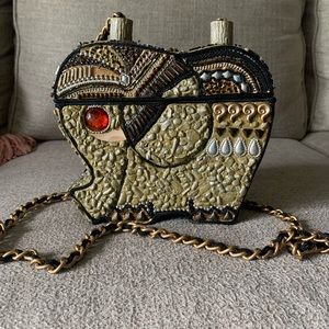 Vintage Mary Frances Wooden Elephant Crossbody